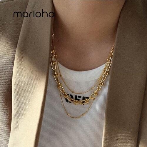 Marioho Fashion Chunky Chain Necklaces Thick U Shape Metal Multilayer Temperament Necklace For Women Party Jewelry Gifts