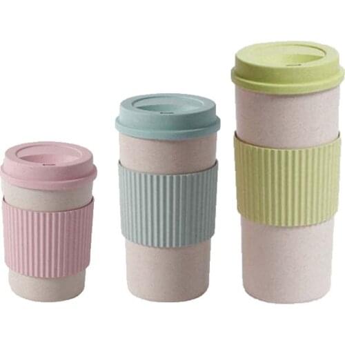 Cute Reusable Travel Cup To Go Coffee Cup Mug with Lid Wheat Stalk PP Cup Sleeve for Tea and Coffee