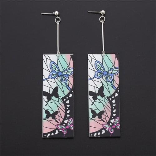Fashion Japanese anime Demon Slayer Blade Ear Clip Tanjiro Acrylic Butterfly Earrings Mens and Womens Cosplay Jewelry