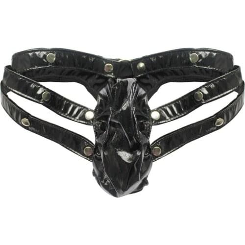 2016 Male three-dimensional cut mens low-waist sexy thong panties faux leather g-string sexy mens underwear