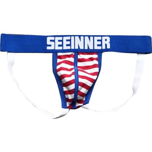KWAN.Z male underwear jockstrap cotton string mens thongs gay underwear sexy string homme cueca stripe erotic underwear for men