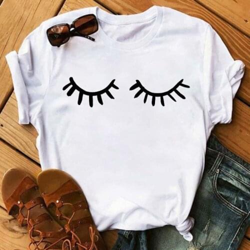 New Fashion Art T Shirt Women Cartoon Eyelash Graphic Printed Tshirts Hipster Summer Woman Tumblr Tshirt Streetwear Clot