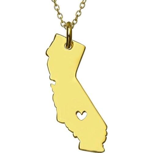 New Trendy State of USA Pendant Necklace map California Necklace Collar Link Chain Stainless Steel Necklace Girl Valentine gift