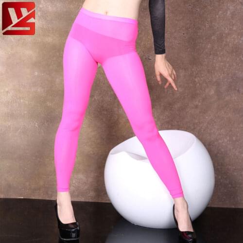 Slim Hip Up Ice Silk See Through Pencil Pants Sheer Long Casual Glossy Tight Pants Sexy Pants Plus Size For Women F30