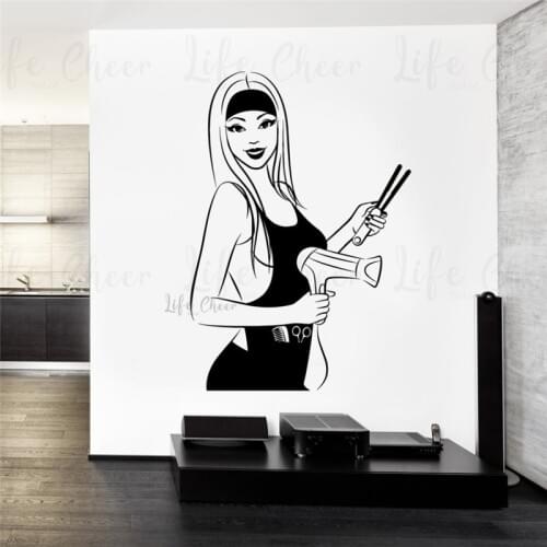 Hair Salon Hairdressing Wall Stickers Hair Stylist Women Vinyl Decals Beauty Studio Decoration Barbershop Window Poster AC289