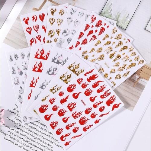 5pc/set flame design nail foils sticker colorful 3D Fire style Sticker Nail Art Foil Transfer Sticker Decal Decorations Set