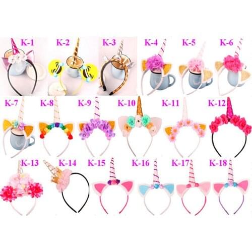 25 pcs / lot , gootrades Rainbow Horn Kids Chiffon Unicorn Headband 18 colors choose