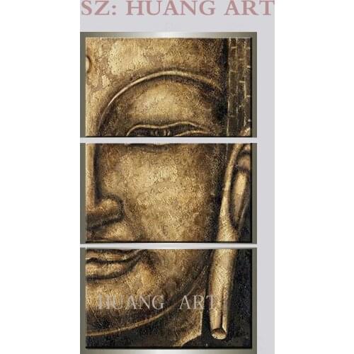 Hand-painted murals is hand-painted oil painting art big 3 p frame golden Buddha temple in living in adornment