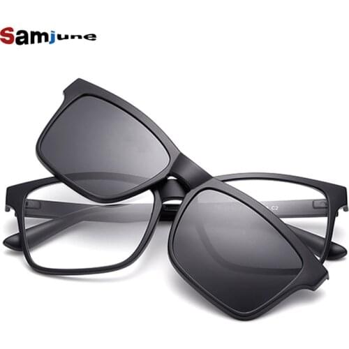 Samjune Clip on Sunglasses clip on glasses square Lens Men Women mirror clip Sun Glasses Night Vision Driving sunglasses for men