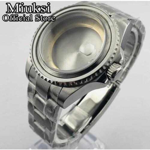 Miuksi 43mm silver sterile watch case sapphire glass for ETA 2836 NH35 36 Miyota 8205 8215 821A Mingzhu DG 2813 3804 movement
