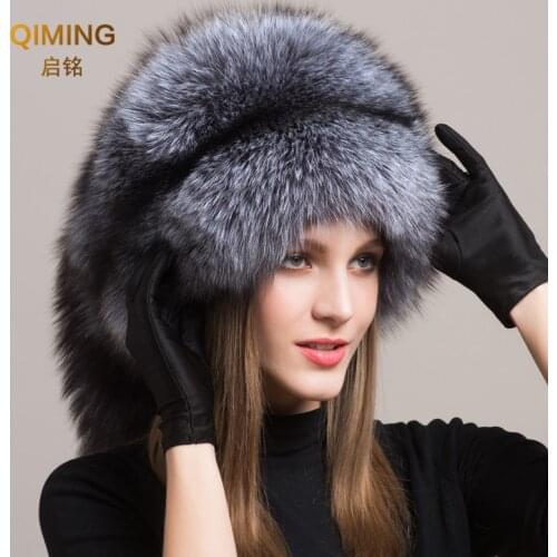 Winter Women Fashion Real Fur Hat Natural Fox Fur Hats Headgear Russian Outdoor Cap Ladies Thicken Warm Fur Caps