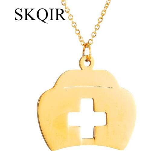 SKQIR Gold Cross Pendant Necklace Medicine Box Chain Statement Necklaces For Women Hospital First Aid Kit Joyas Jewelry