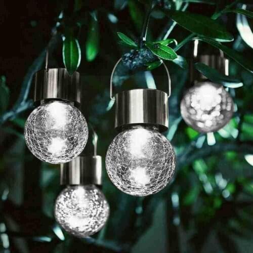 Solar Mosaic Crackle Globes LED Garden Lights Waterproof Glass Light Solar Hanging Crack Ball Light H6F8