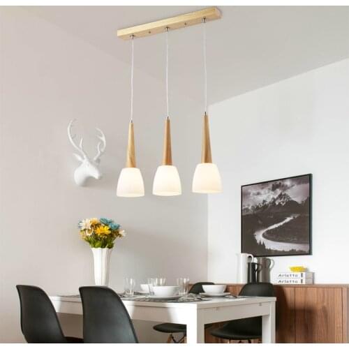DX Modern Led Pendant Lights Wood Lighting Fixture Restaurant Lights Glass Lamp Nordic Design Luminaire White Warm Luster