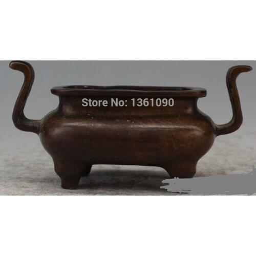 Xd 00563 4.33" Marked Chinese Temple Buddhism Copper Bronze incense burner Censer Statue