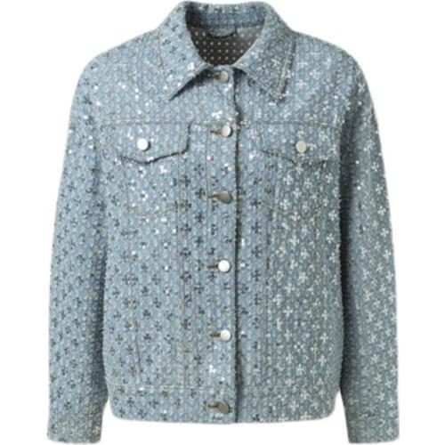 Korean Style Chic Sequined Short Jacket Women Spring Autumn 2021 New Casual Sweet Cool Coats Female Fashion Outerwear Y1694