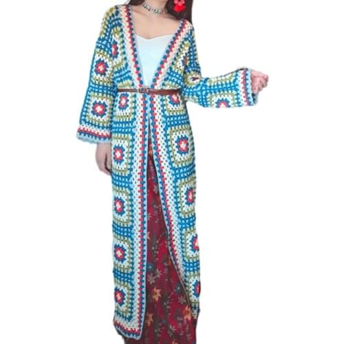 Hand crocheted Women Cardigan Knitted Sweater Autumn Winter Casual Long Sleeve V Neck Button Streetwear Fashion Pull Femme Coat