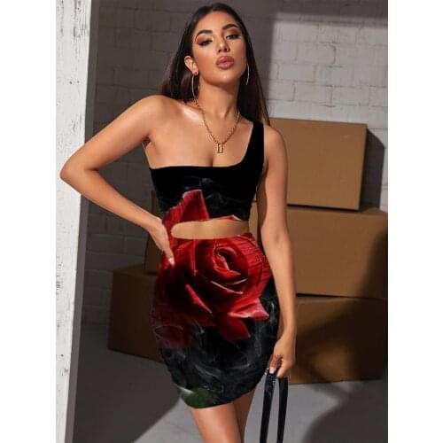 Giyu Brand Rose Flower Dresses Women Flowers Pleating Smoke Cloud Vestido Sexy Harajuku 3d Print Womens Clothing Mini Evening