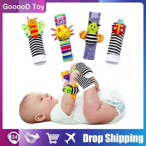 1 Pair Cartoon Newborn Baby Toys 12 Months Stuffed Animal Rattle Socks Sound Wrist Rattle Infant Toys Make Sounds Rattle Babies