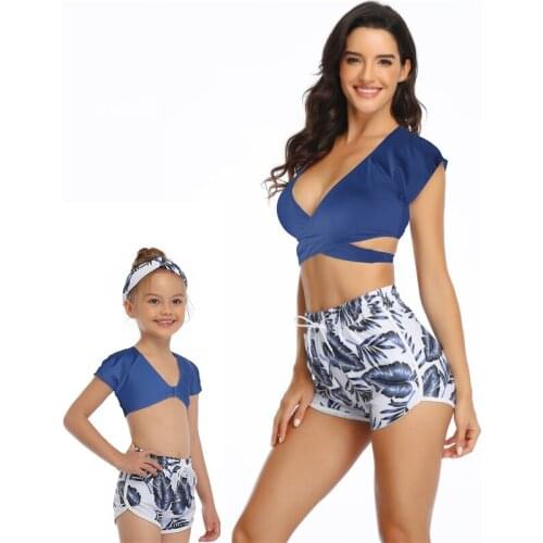 3pcs/ set 1 top + 2 bottoms swimsuits family matching swimwear clothes mother and daughter clothes matching family outfits