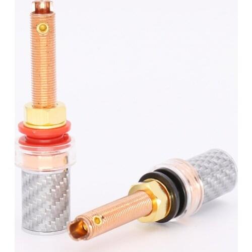 4pcs/Set Hi-End Carbon Fiber Red Copper Plated Speaker Terminal Long Binding post 4mm Jack banana plug Binding Post