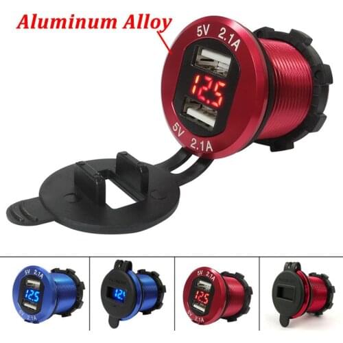 4.2A Dual USB Car Cigarette Lighter Adapter Splitter Socket Aluminum Plug Outlet 12V 24V Motorcycle Car USB LED Voltage Monitor