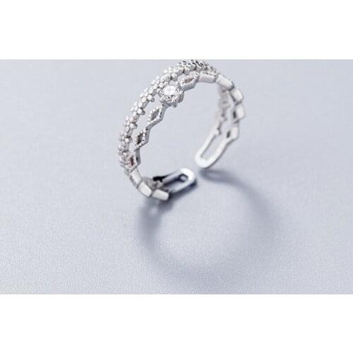 Charm 925 sterling silver rings for women Romantic Flower shape adjustable Opening size Clear Crystal valentine gifts jewelry