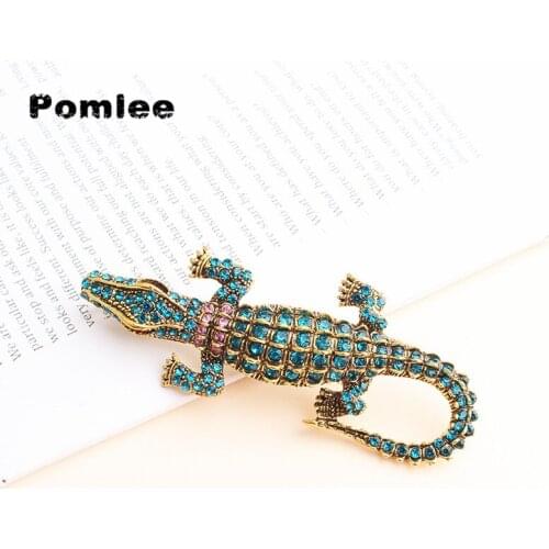 Pomlee Green Blue Crocodile Brooches For Women Unicorn Brooch Dual Purpose Brooch Animal Fashion Jewelry Vintage Coat Pin