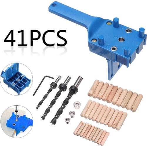 41PCs Wood Doweling Jig Locator Set Dowel Pins Hole Saw 6/8/10Mm Drill Bits Suitable For Timbers Man-made Woods Wear Resistance