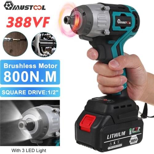 MUSTOOL 800N.m 388VF Brushless Electric Impact Wrench 1/2 Socket Cordless Wrench Screwdriver Rechargeable for Makita 18V Battery