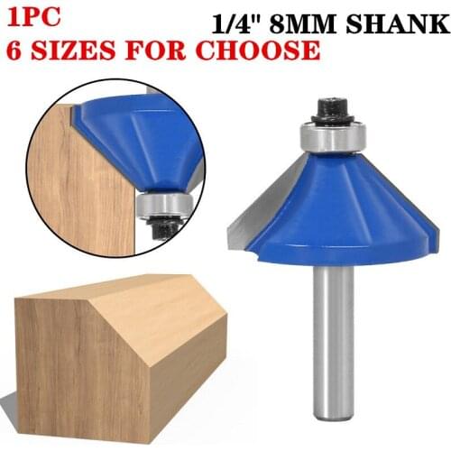 1pc 8mm Shank Edge Chamfering Wood Router Bit 45 Degree Woodworking Trimming Milling Cutter Wood Cutting Tools