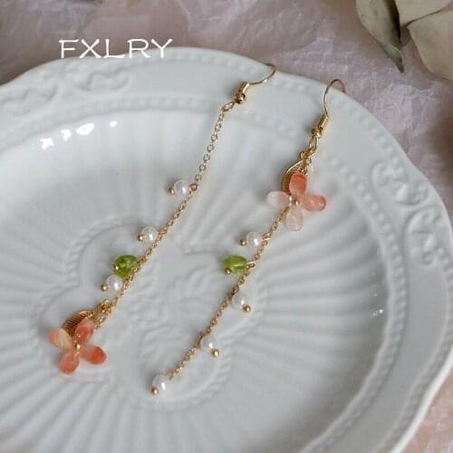 FXLRY Original Handmade Elegant Sweet And Lovely Flower Long Tassel Earrings For Women Jewelry