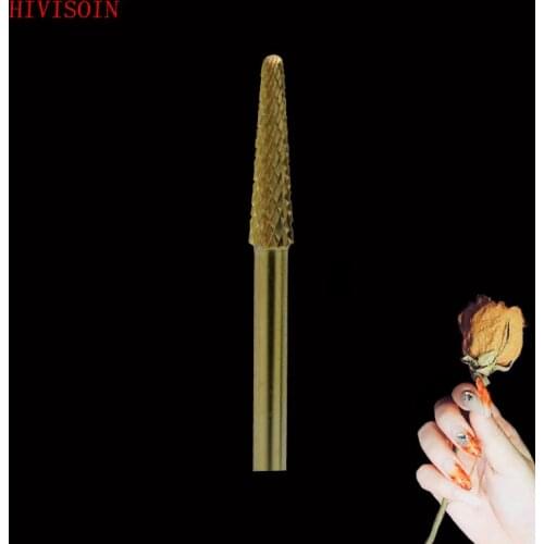 HIVISOIN- 10pcs-Carbide Nail Drill Bit - Small Cone Bit - (60090090) Gold