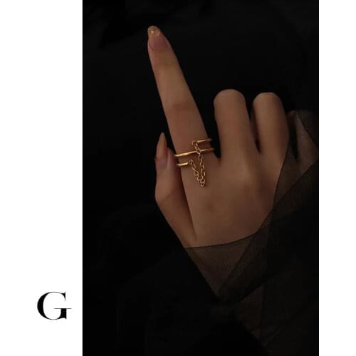 GHIDBK Titanium Steel Minimalist Layering Chain Rings Geometric Statement Designed Wire Rings for Women Street Style Ins Jewelry