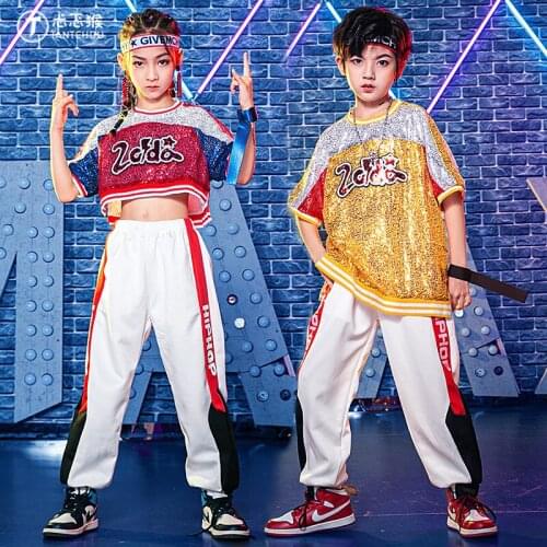 Jazz Dance Costume For Kids Sequins Performance Clothes Girls Cheerleader Hip Hop Outfits Boys Ballroom Dancing Rave Wear BL6766