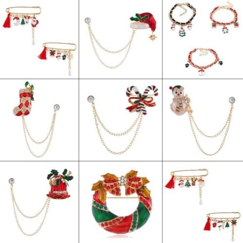 Creative Christmas Series Snowman Bell Elk Snowflake Christmas Tree Santa Claus Pin Brooch Bracelet Fashion Festival Friends Gif