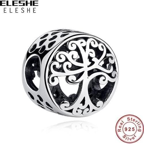 Round Shape 925 Sterling Silver Family Tree of Life Charm Bead Fit Original Charm Silver 925 Bracelet DIY Jewelry