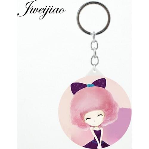 JWEIJIAO Cute girl with long hair and bows Travel Mirror keychains espejo fairy Round small Makeup mirrors for girls C064