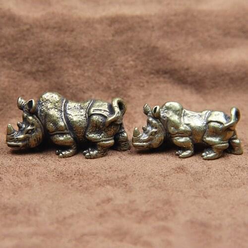 Handmade Pure Copper Cute Rhinoceros Miniatures Figurines Solid Vintage Brass Rhino Ornaments Tea Pets Desktop Decorations Craft