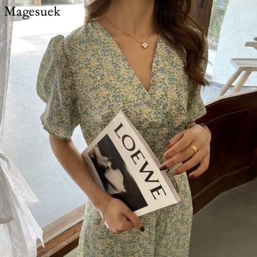 Fashion Floral Chiffon Dress Women Summer Short Sleeve Vinatge Print Dress Female Lace Up Plus Size Long Dresses Vestidos 15230