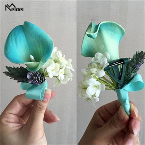 Meldel Blue Purple Wedding Boutonniere Men Wedding Bracelet Corsage Pin Flowers Wedding Planner Marriage Corsages Brooch Flowers