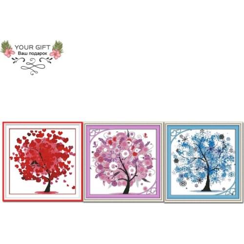 Joy Sunday F369(2)F370(3)F371(4) Free Shipping 14CT 11CT Counted and Stamped Home Decor Happy Tree Cross Stitch kits