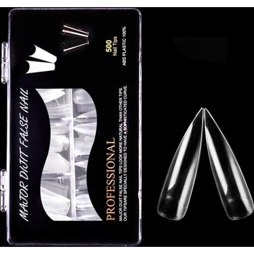 500Pcs Long Pointed False Nail Tips Fingernail Cover Salons Home Manicure Decor Tips for half a nail fake nails nails nail tips