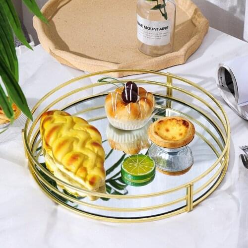 Nordic Glass Mirror Storage Tray Desktop Decorative Jewelry Display Plate Fruit Dessert Holder