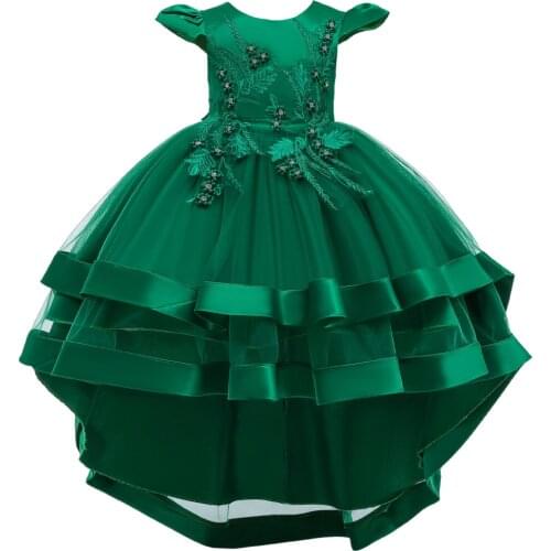 2021 New Girls Sleeveless Lace Embroider Princess Trailing Dress Kids Elegant Party Prom Ball Gown Children Costume 3-12 Year