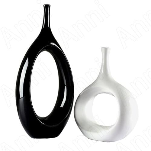 Creativity Abstract Oval Vase Nordic Modern Black White Overglaze Hollow Countertop Vases Set Home Living Room Desktop Ornaments