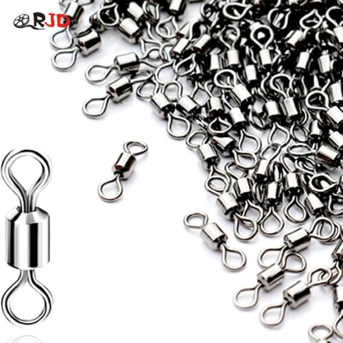 OLOEY 10-50PCS Fishing Swivel Sizes Solid Connector Ball Bearing Snap Fishing Swivels Rolling Stainless Steel Beads