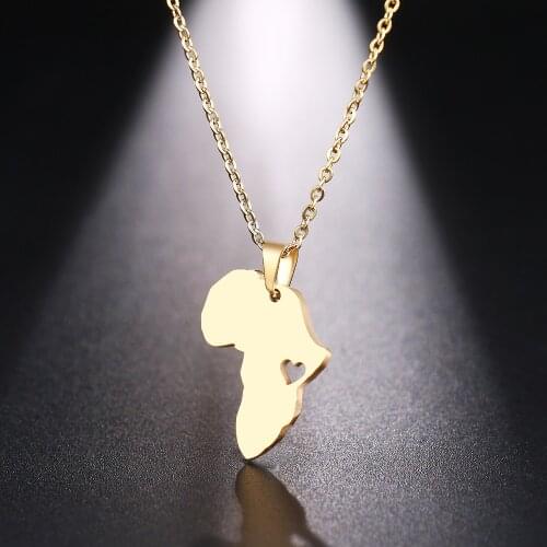 DOTIFI Stainless Steel Necklace For Women Man Africa Map Gold And Silver Color Pendant Necklace Engagement Jewelry