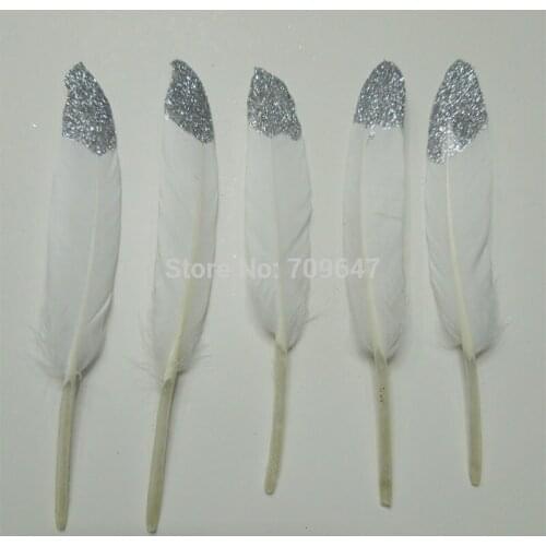 Feathers!Silver Dipped Feathers,White and Silver Feathers,Decorative Feathers,Feather Wedding Decor,Party Supplies,100pcs/lot