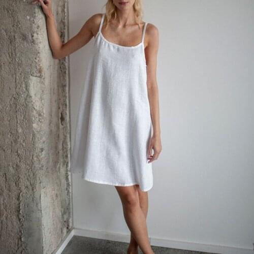 2021 New Cotton Linen Dress Sexy Spaghetti Strap Strapless Basic Harujuku Summer Mini Dress Vestido Feminino 121324WLA
